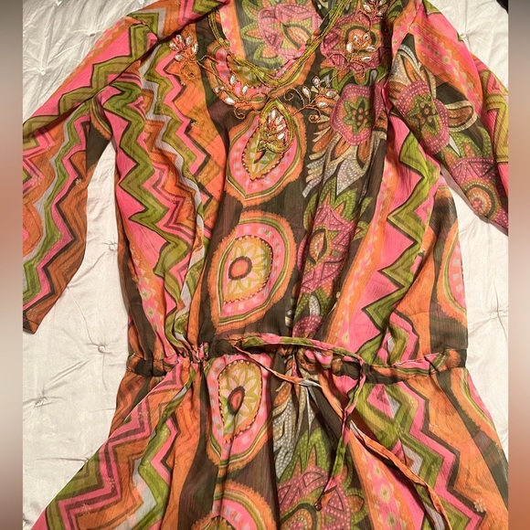 PRIYA EMBELLISHED SWIMSUIT COVER Size 40/Large adjustable waist long sleeve NWOT - Picture 4 of 11